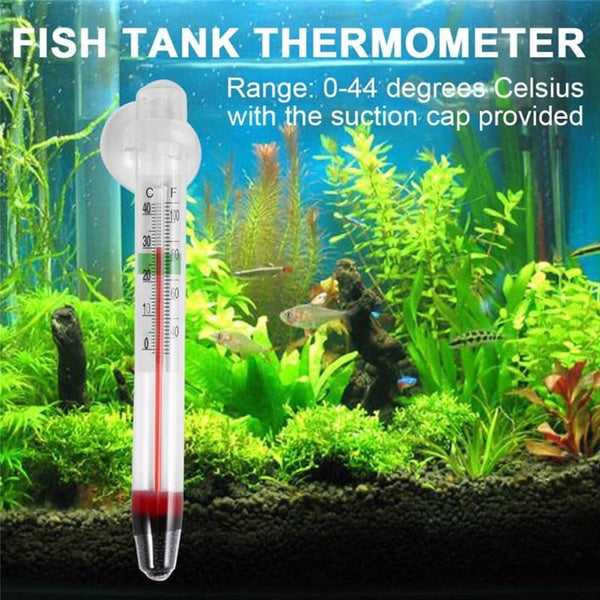 Aquarium Thermometer Submersible Glass Fish Tank Thermometer Accessories for Water Temperature Measuring Waterproof Suction Cup