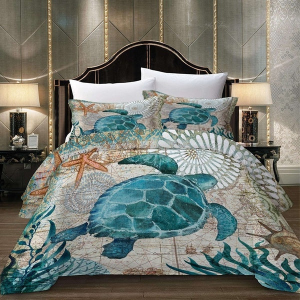 Fashion 3D Sea Turtle Printed Bedding Set 2-3Pcs of Duvet Cover & Pillowcase Bedding Set Baby Single Twin Full Queen King Size for Choice Polyester B