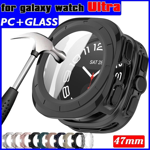 Tempered Glass+PC Case for Samsung Galaxy Watch Ultra 47mm All-inclusive Screen Protector Frame Bumper Cover for Galaxy Watch Ultra Case(1 Pcs)