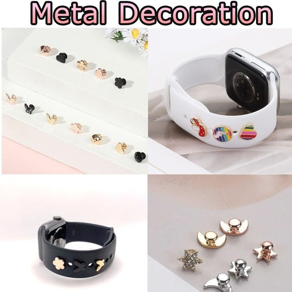 Silicone-leather Band Accessories Band Metal Diamond Decoration for Apple Watch Ultra Series 8 7 SE 6 5 4 3 2 1-Classic Decoration Fit for Samsung-hu Matron Inn