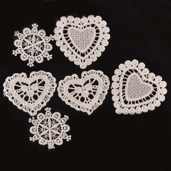30pcs-lot Heart White Lace Fabric Applique Mesh Trim For Wedding Decor High Quality Clothing Accessories Sew On Guipure C0554