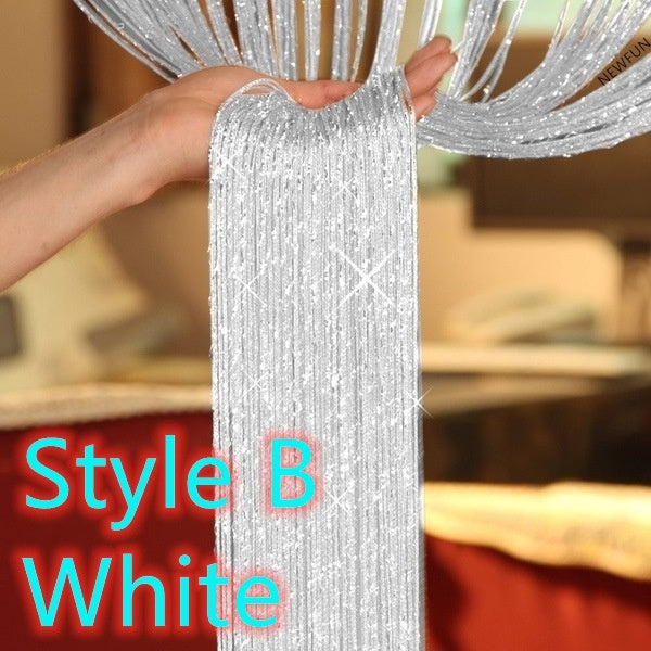 200cm * 100cm Fly Screen Fringe Tassel Curtain String Sparkle Curtains Room Divider Door Window Decor Closet Curtain for Bedroom