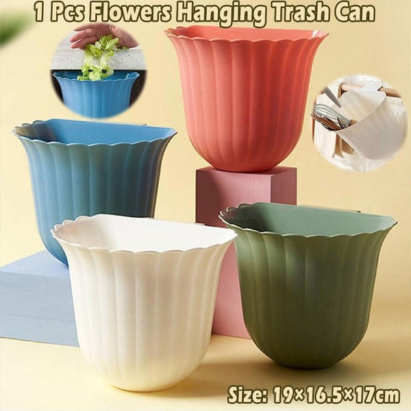 1Pc Flowers Shape Kitchen Hanging Trash Can Desktop Clutter Collection Basket Cabinet Wall Mounted Garbage Bin Container Household