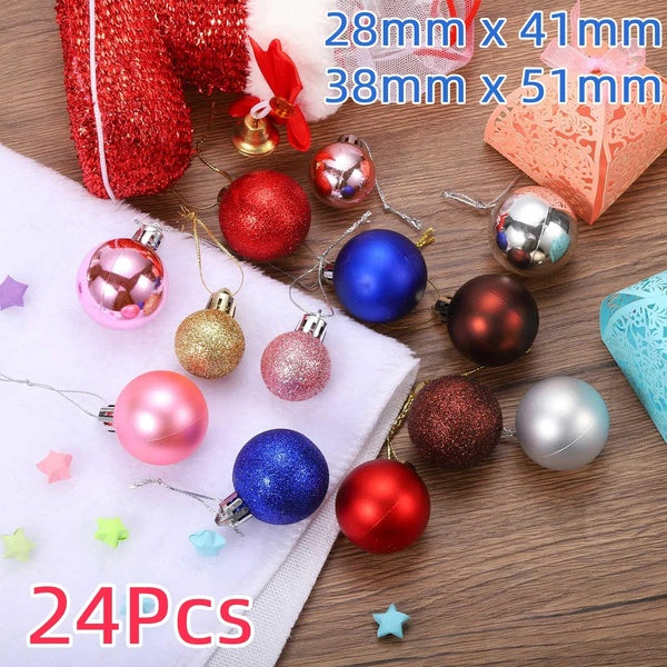 1Set(24Pcs) Christmas Ball Christmas Tree Hanging Ball Glitter Ball Ornament Ball Plastic Ball For Christmas Decoration, Holiday Decoration, Home Dec