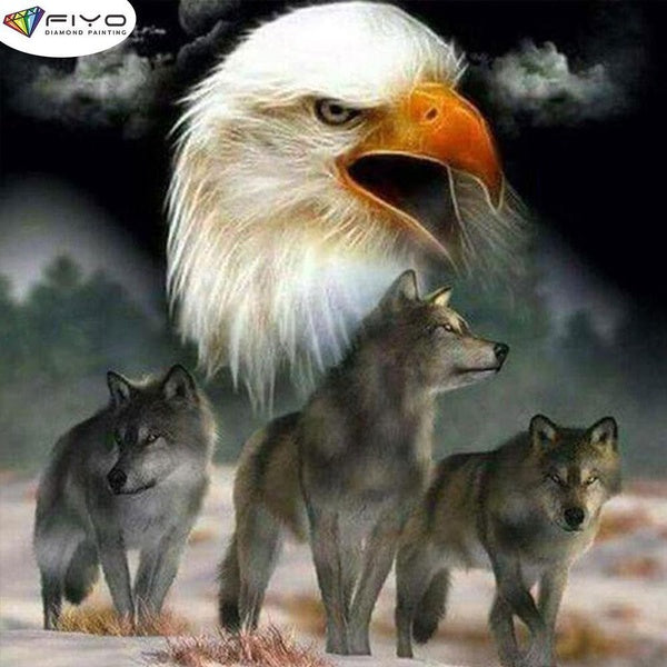 FIYO Eagle and Wolf DIY 5D Diamond Painting Full Drill with Number Kits Home and Kitchen Fashion Mosaic Diamond Painting Canvas Wall Decoration Gift