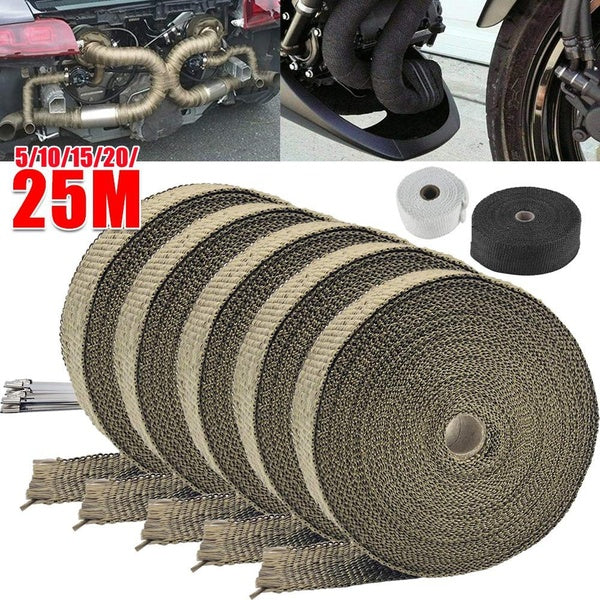 Exhaust Heat Wrap Roll Exhaust Pipe High Temperature Resistant Cloth for Car Motorcycle Fiberglass Heat Shield Tape with Stainless Ties-5-10-15-20-25
