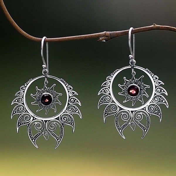 Boucles d'oreilles pendantes en argent sterling 925 avec rubis en cristal de rubis