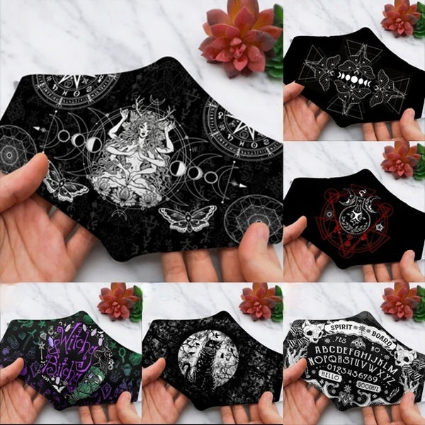 Masque de sorcière de chat noir Witchy Bitchy Witch Face Mask Spirit Board Witch Mask Moon Triple Goddess Witch Mask Anti-poussière Masque réutilisab