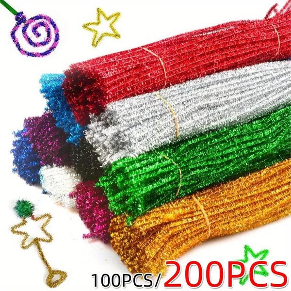 200pcs-100pcs 30cm-11.8" Chenille Stems Pipe Cleaners, Glitter Fuzzy Sticks Craft Supplies for Kids Creative Handmade DIY Art Craft Projects
