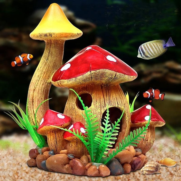 Mushroom Aquarium Decorations Ornament Artificial Resin Fish Hiding Landscape Accessories Pet Fish Escape Holes