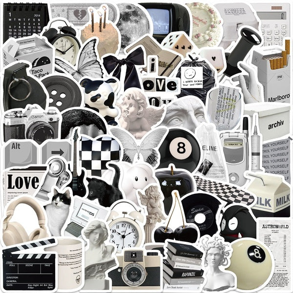 10-25-61pcs Retro black and white stickers Cool Art Style graffiti Stickers for DIY Luggage Laptop Skateboard Motorcycle Bicycle Sticker