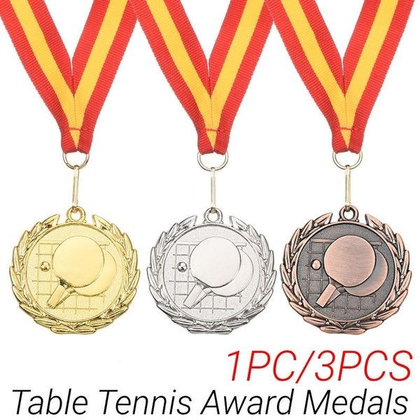 1pc-3pcs Ping Pong Medals, Table Tennis Award Medals Gold Silver Bronze Medal with Neck Ribbon for Ping Pong Games, Competitions