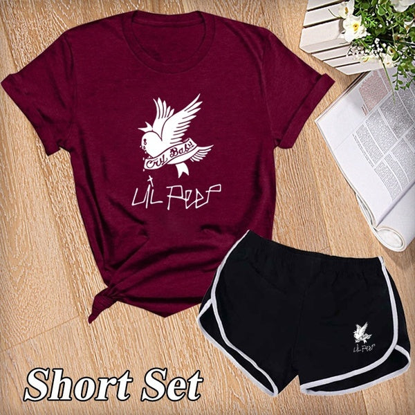 2021 Women Fashion Printed Short Set Summer Sport Wear Suit Yoga Suit Casual Lil Peep T-shirt+shorts 6 Colors