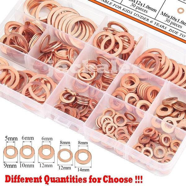 400-300-280-200-150-120-100PCS Flat Washers Assortment M4-M20 Copper Gasket Nut & Bolt Fastener Screw Washers Set