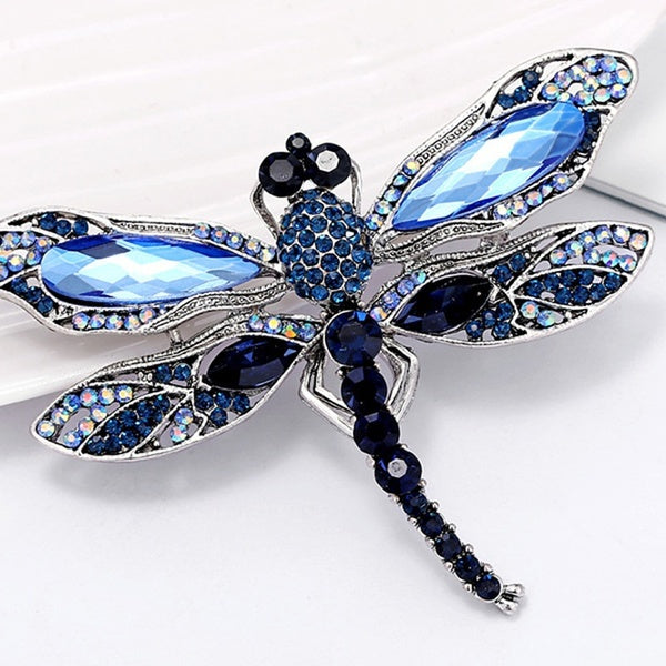 Blue Crystal Vintage Dragonfly Brooches for Women High Grade Fashion Insect Brooch Pins Coat Accessories Animal Jewelry Gifts Matron Inn