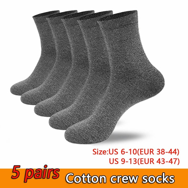 Men's 5-Pack Cotton Crew Socks New Style Black Business Men Socks Soft Breathable for Men Socks Plus Size (6-13)