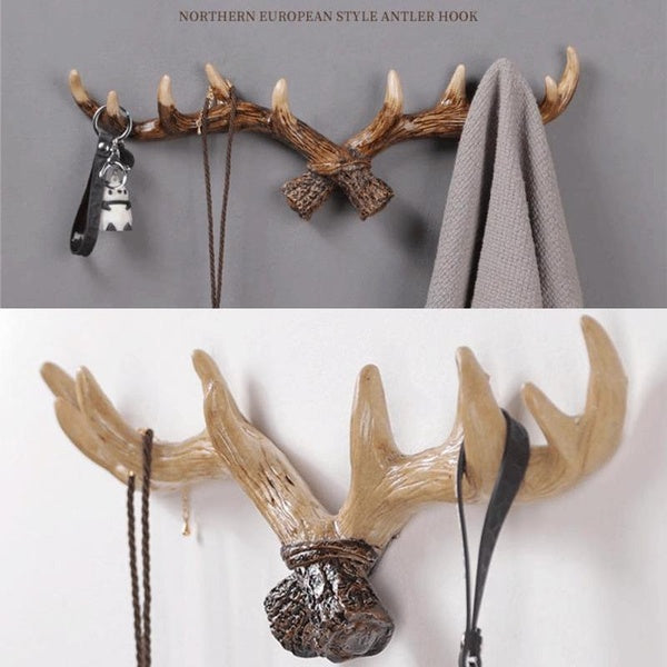 Wall Hanging Hook Vintage Resin Antler Shaped Coat Rack Creative Key Hook For Clothing Store Porch Door Wall Decoration