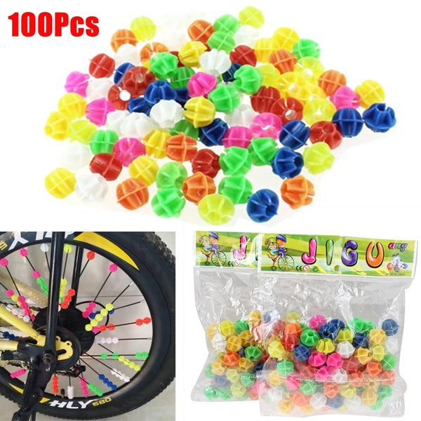 100Pcs Cycling Bicycle Multi-color Round Plastic Clip Spoke Beads Bead Decoration Kids Safety Bike Accessories