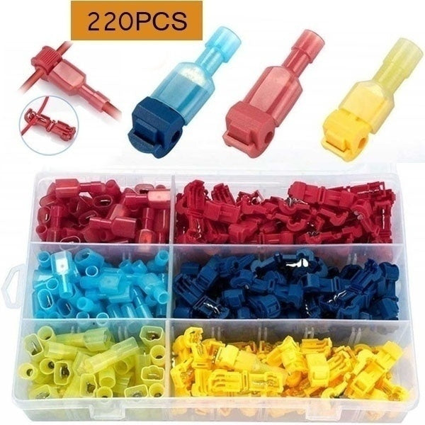 220PCS T-Tap Quick Splice Electrical Wire Crimp Terminal Connector Kit AWG22-10-0.5-6.0mm²