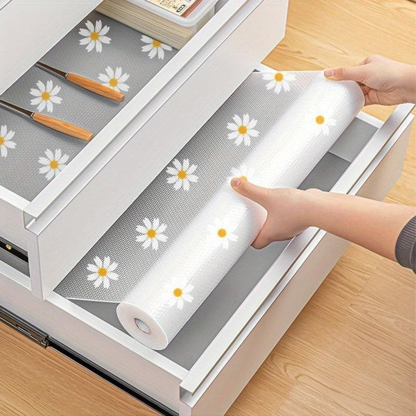 30x100cm Daisy Drawer Liner Waterproof Shelf Liner Table Cover Mat Refrigerator Pad for Kitchen Cabinets Home Organization Decor