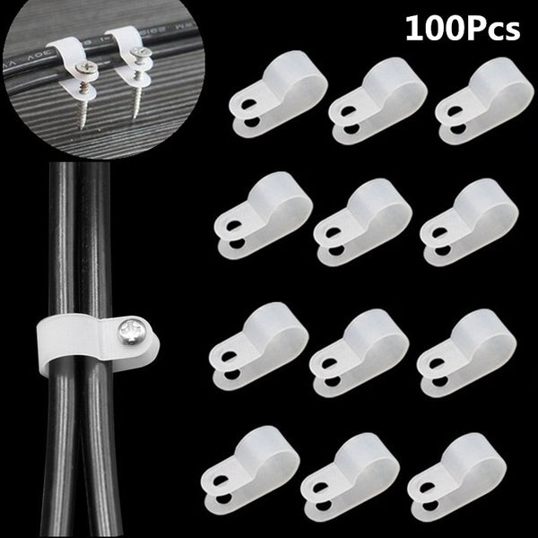100 pièces-sac type R pince de gestion de câble en plastique fixation de fil boucle de sertissage en nylon pince à tube de type R