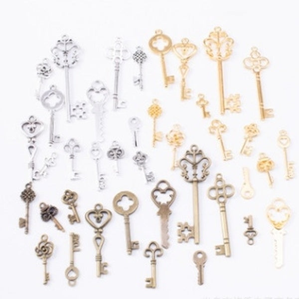 Set of 14 pcs Antique Old Look Bronze-Slver-Gold Keys Vintage Pendant Metal Charms