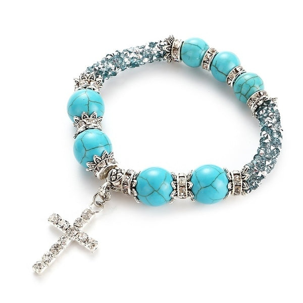 Bohemian Style Female Jewelry Turquoise Fashion Beaded Cross Row Drill Bracelet