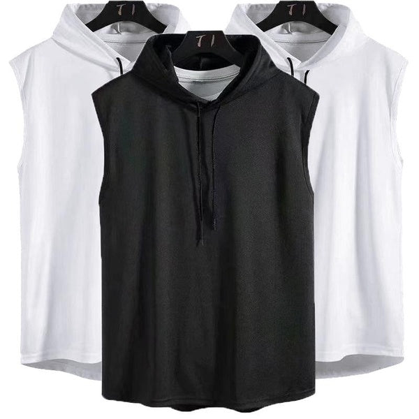 1pc Solid Color Sleeveless Men's Hoodie,Summer Absorbent Fitness Training Sports Vest Gym Training Clothing Workout Hooded Tank Top For Outdoor Gym R