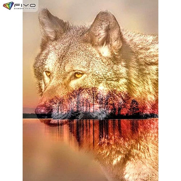 FIYO Wolf diamond paintingDIY 5D Diamond Painting Full Drill with Number Kits Home and Kitchen Fashion Cross Stitch Embroidery Paintings Canvas Pictu