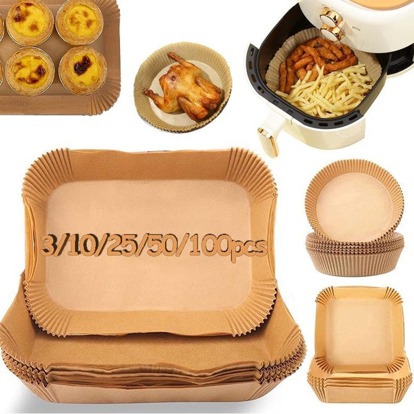 3-10-25-50-100pcs Air Fryer Paper Liner Disposable Air Fryer Parchment Paper Non-Stick, Oil-proof, Water-proof for Air Fryer,Steaming Basket and Kit