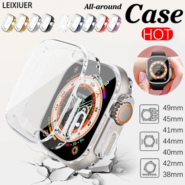 LEIXIUER TPU Screen Protector with Film for Apple Watch Ultra 2-Ultra 49mm 9 8 7 41mm 45mm 6 SE 5 44 mm 40mm 42mm 38mm Case Cover for Iwatch Series 5