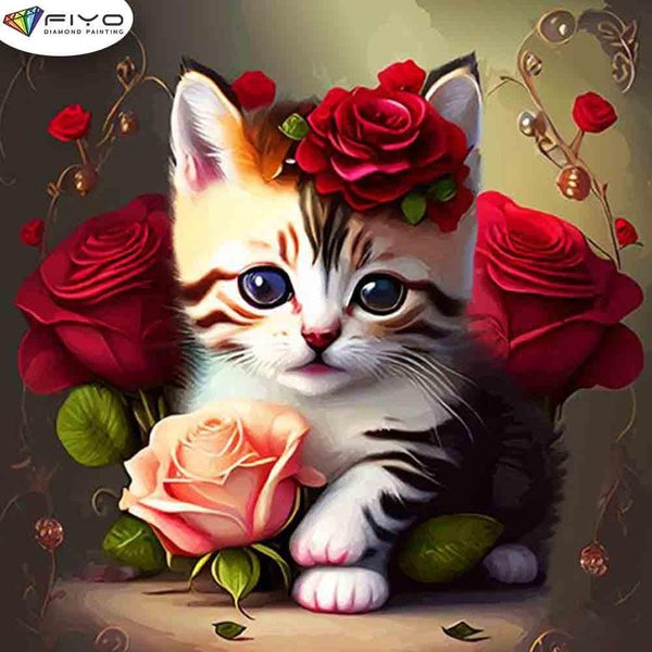 FIYO Cute Cat Diamond Painting Kits For Adults DIY 5D Diamond Mosaic Diamond Painting Home and Kitchen Fashion Canvas Pictures Wall Decoration Gifts