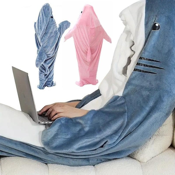 1pc Shark Blanket Reversible Super Soft Cozy Flannel Wearable Shark Blanket, Oversize Casual Plush Pajamas Hoodie Outdoor Camping Sleeping Bag Wearab