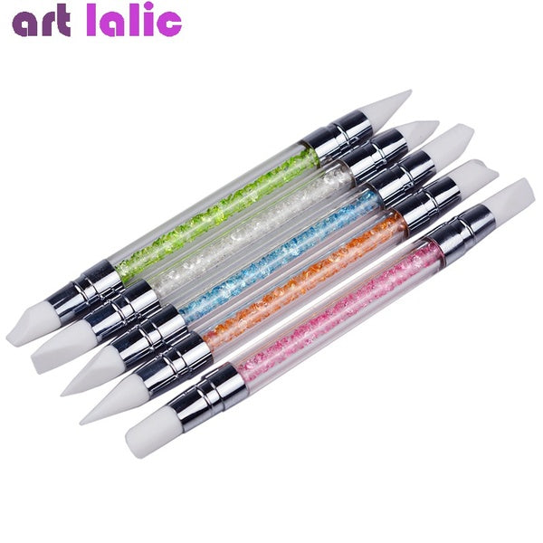 5Pcs Nail Art Silicone Brush Carving Painting Pencil UV Gel Polish Dual-ended Sculpture Pens Kit