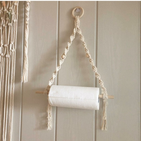 Nordic Toilet Paper Holder Dispenser Hand-woven Tapestry Macrame Wall Hanging Bathroom Towel Rack Decoration
