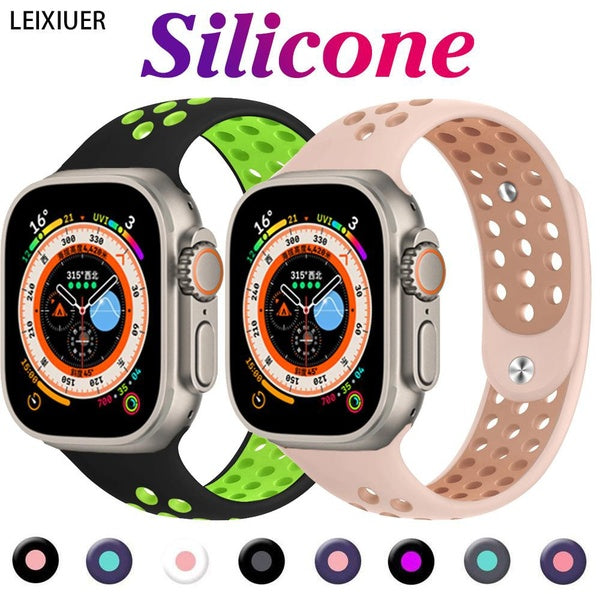 LEIXIUER Sport Silicone Strap for Smart Watch Ultra 2-Ultra 49mm 9 8 7 41mm 45mm 40mm 44mm 38mm 42mm for Smartwatch series 8 7 SE 6 5 4 3 2 1 Soft Ru