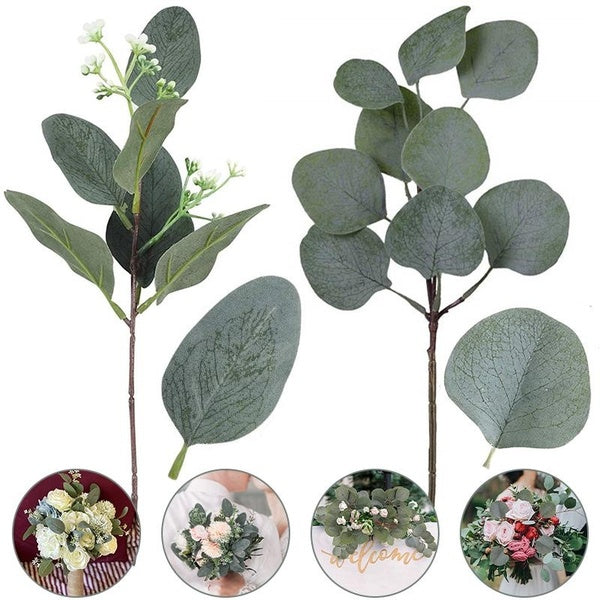 Artificial Eucalyptus Leaves,1-2-5-8-10-20PCS Fake Plants with White Seeds Short Silver Dollar Artificial Flowers,used for Floral Arrangement Vase Gr