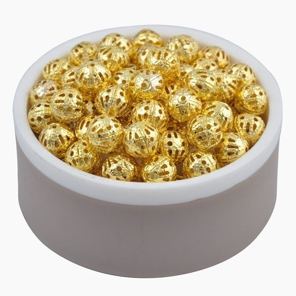 New 4-6-8-10mm Hollow Ball Flower Beads Metal Charms Dull Silver Bronze Gold Silver Plated Filigree Spacer Beads Diy Jewelry Making
