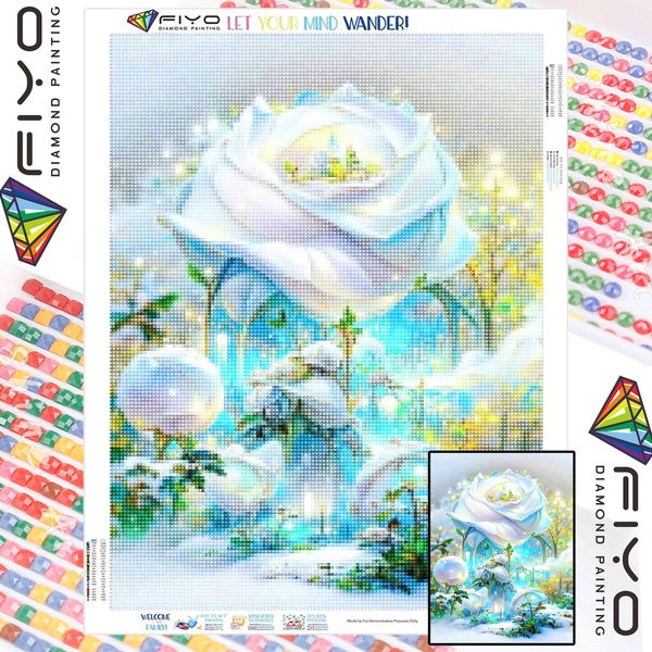 FIYO White Rose Diamond Painting Kits For Adults DIY 5D Diamond Mosaic Diamond Painting Home and Kitchen Fashion Canvas Pictures Wall Decoration Gift