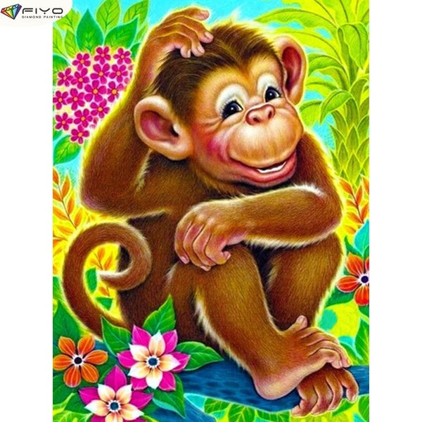 Monkey DIY 5D Diamond Painting Full Drill with Number Kits Home and Kitchen Fashion Cross Stitch Embroidery Paintings Canvas Pictures Wall Decoration