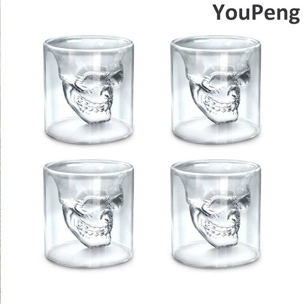 YouPeng Skull Head Wine Glass Mug 25ml Crystal Beer Whiskey Shot Double Glass Cup Drinking Bar Club Beer Wine Glass Bottle(2-4-6pcs)
