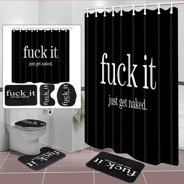 1-3-4PCS Black Bathroom Set Mildew Proof Waterproof Shower Curtain Non-slip Mats Bath Carpets Toilet Seat Cover Floor Mats Doormat