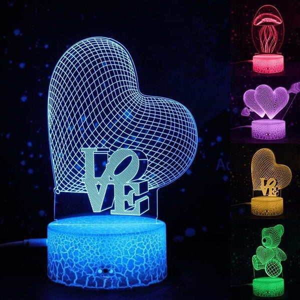 Lampe d'illusion de veilleuse 3D LED, cadeau créatif, lampe visuelle LED à sept couleurs, commande tactile, cadeau créatif, lampe de bureau, cadeaux