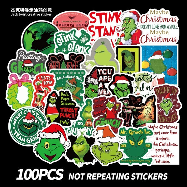(15-50 Pcs-set)Classic Movie How the Grinch Stole Christmas Stickers For Furniture Wall Desk DIY Car Trunk Decal Guitar Motorcycle