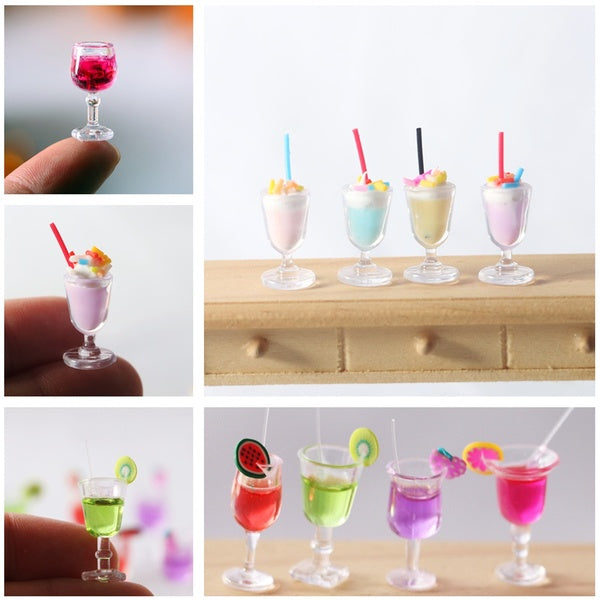 1:12 Dollhouse 4Pcs Mini Cream Milkshake-Cocktails-Wine Glasses Kids Toy Dolls House Accessories Miniatures