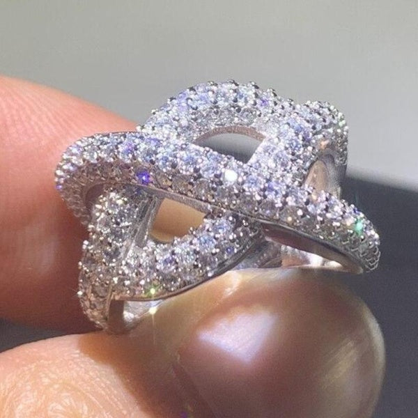 New Fashion Pave Setting Moissanite Infinity Twist Intertwined Rings for Women Jewelry