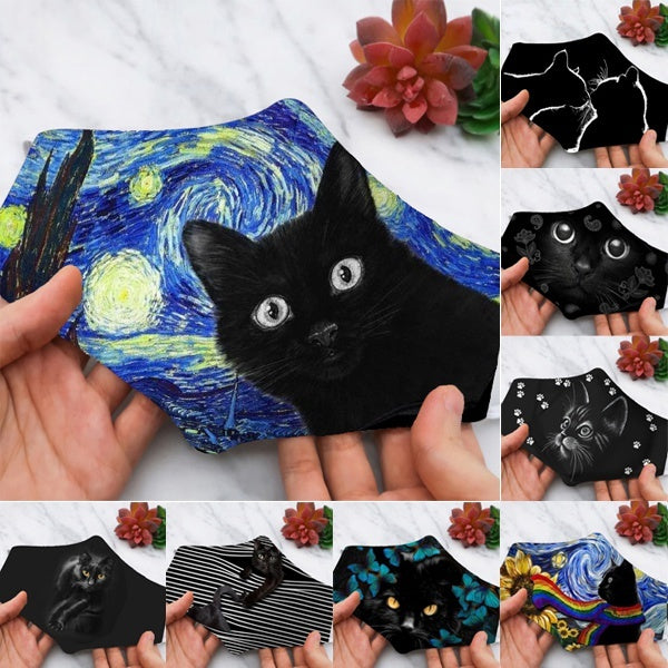 Black Cat Face Mask Cat Print Mask Cute Cat Mask Funny Mask Starry Cat Mask Rainbow Cat Mask Cat Lover Gift Washable Resuable Mask