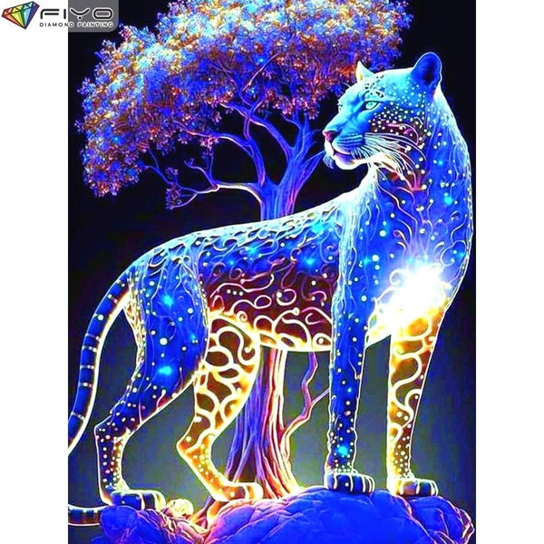 FIYO DIY 5D Leopard Diamond Painting Kit for Adults, Full Drill Diamond Painting, Diamond Art Canvas Crafts Cross Stitch Crystal Embroidery Home Wall