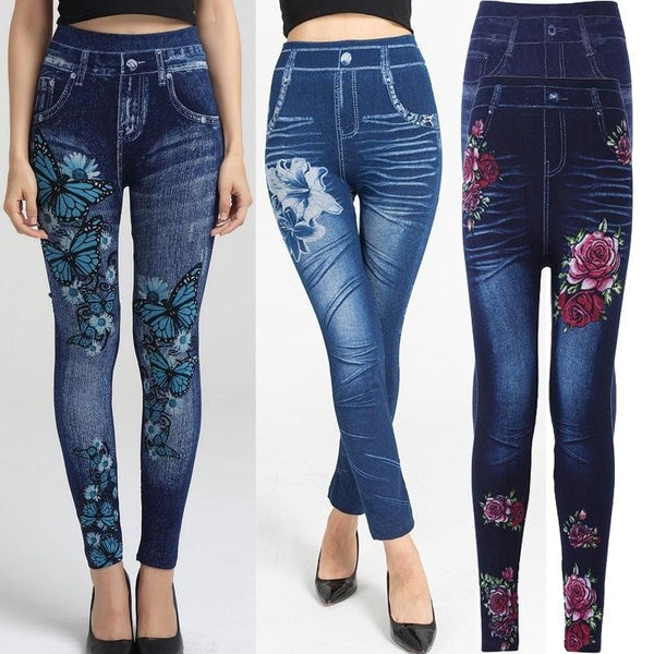 Jeggings pour femmes de la nouvelle mode Skinny Jeans d'imitation taille haute Slim Fit Stretch Leggings sans couture Pantalons de grande taille pour