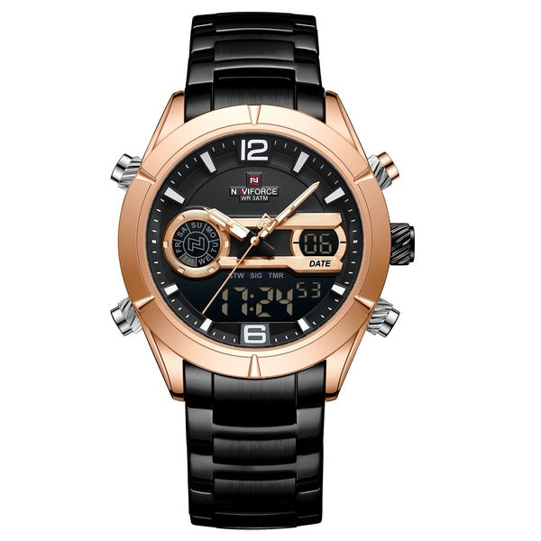 NAVIFORCE 9232 Double affichage Cool mode montre-bracelet à Quartz étanche Date chronomètre cadran rond conception hommes montre